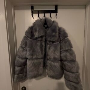 Missguided + Plush Gray Teddy Jacket